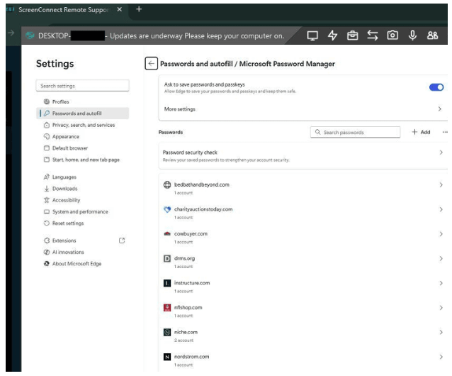 Saved passwords in ScreenConnect