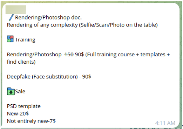 A fraudster offering training courses in deepfake face substitution.