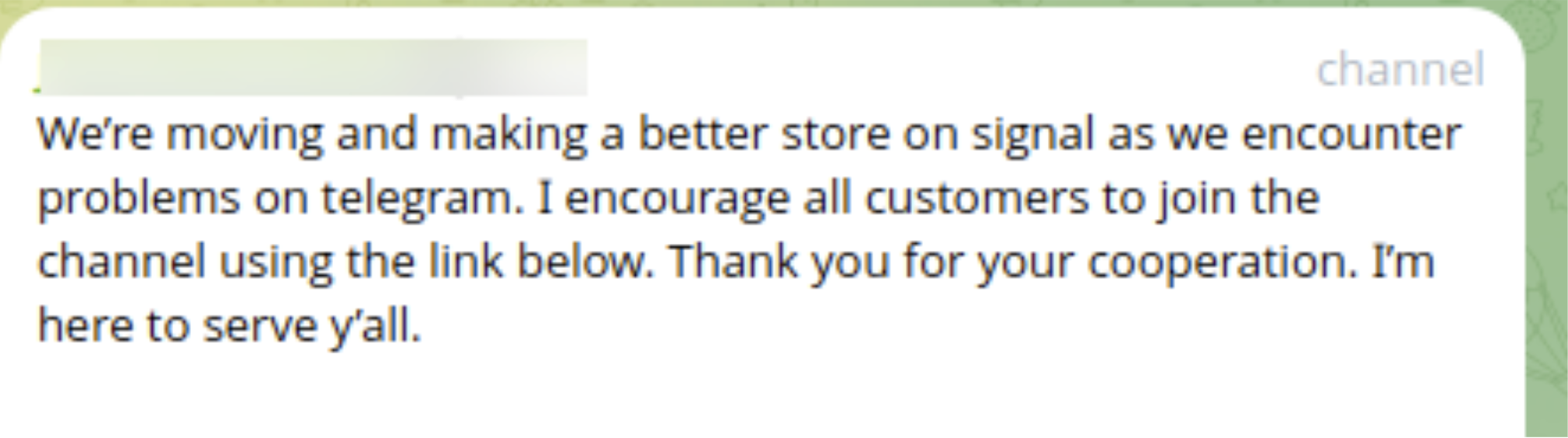 Fraudster stating he’s moving to a new app.
