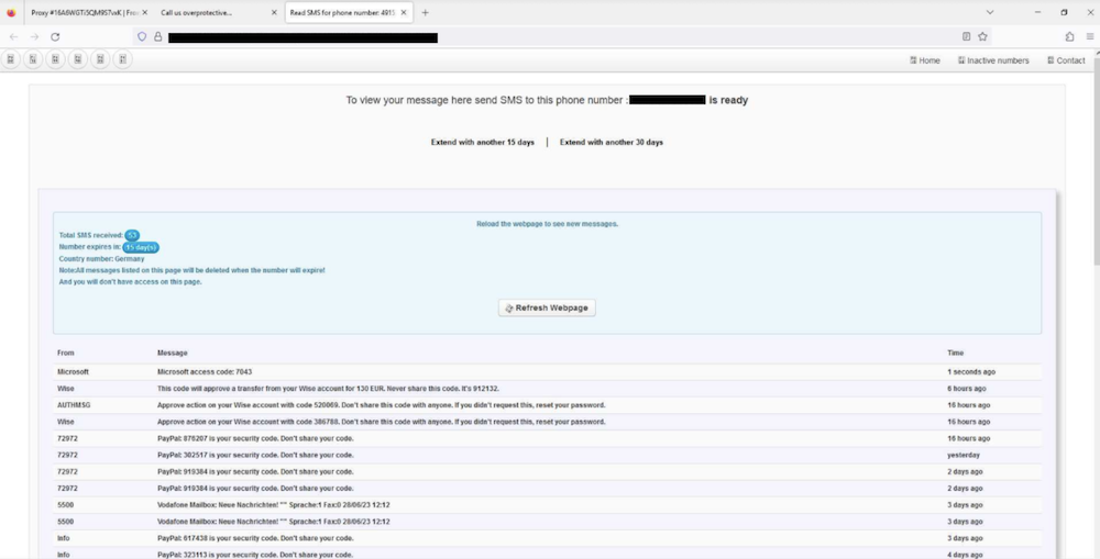 Underground SMS verification service that offers numbers that can receive codes from any service or site.