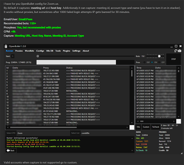 OpenBullet configuration file for checking Zoom accounts